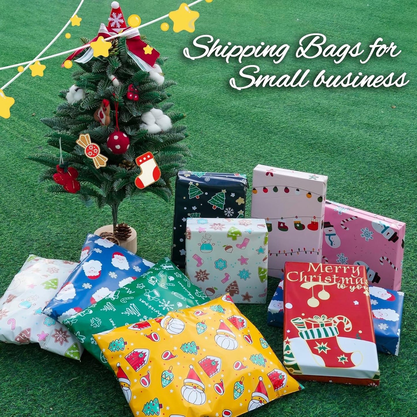 Christmas Poly Mailer 10x13 Inch 100 Pcs, Waterproof Shipping Bags for Clothing, Tear-Resistant Mailier Bags, Strong Mailing Bags with Self-Seal - Red Merry Christmas