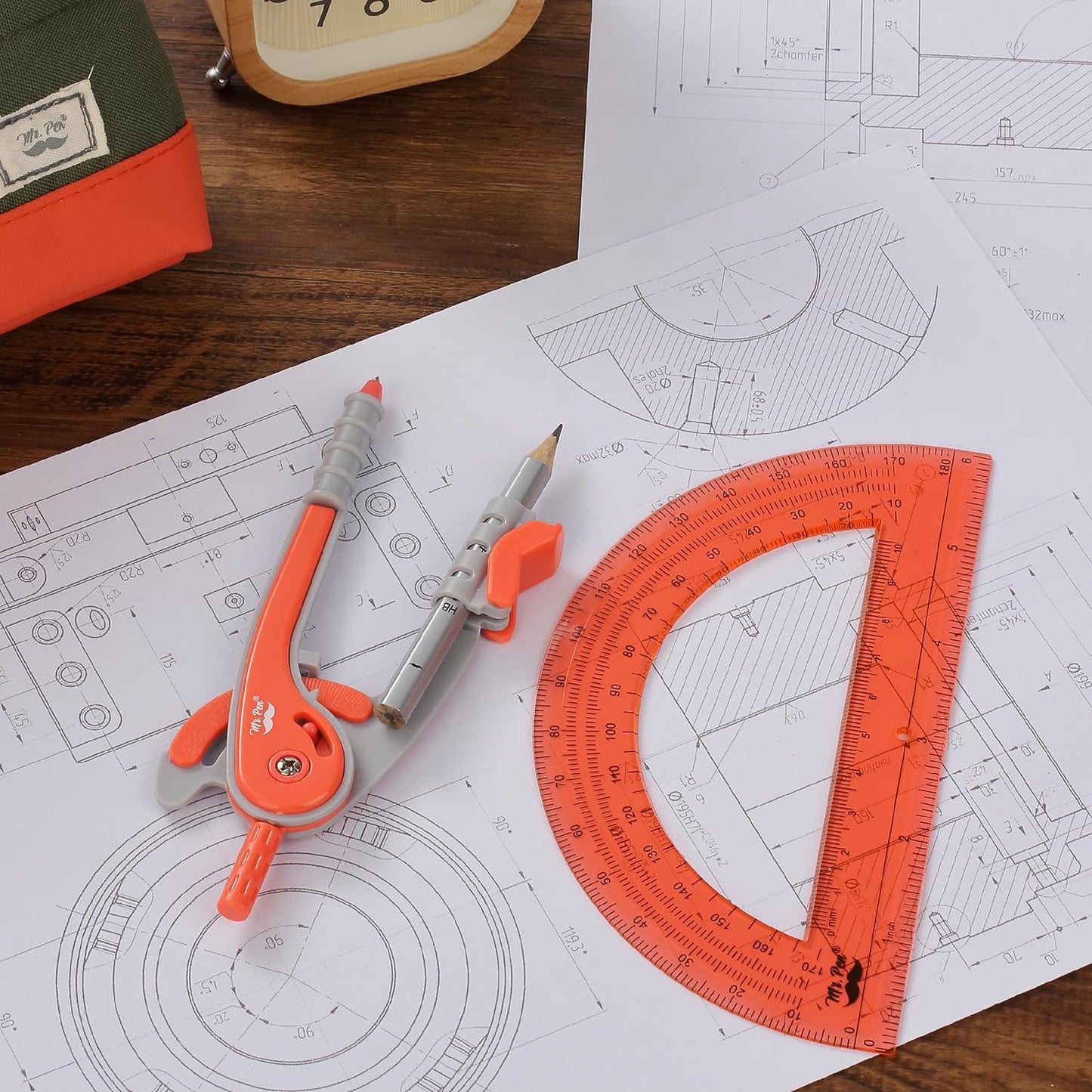 Mr. Pen- Compass and Protractor Set, Red, Compass Geometry Tool, Protractor and Compass Set, Compass Drawing Tool, Drawing Compass, Protractor Set, Geometry Compass, Math Compass for Geometry