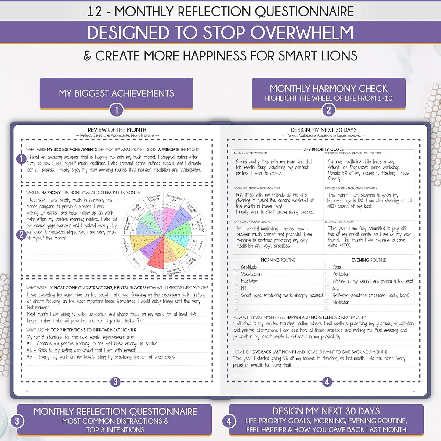 Life Planner - Undated Daily, Weekly & Monthly Planner with Budget Section | A 12 Month Journey to Increase Productivity & Happiness | Life Organizer & Gratitude Journal - Horizontal Format