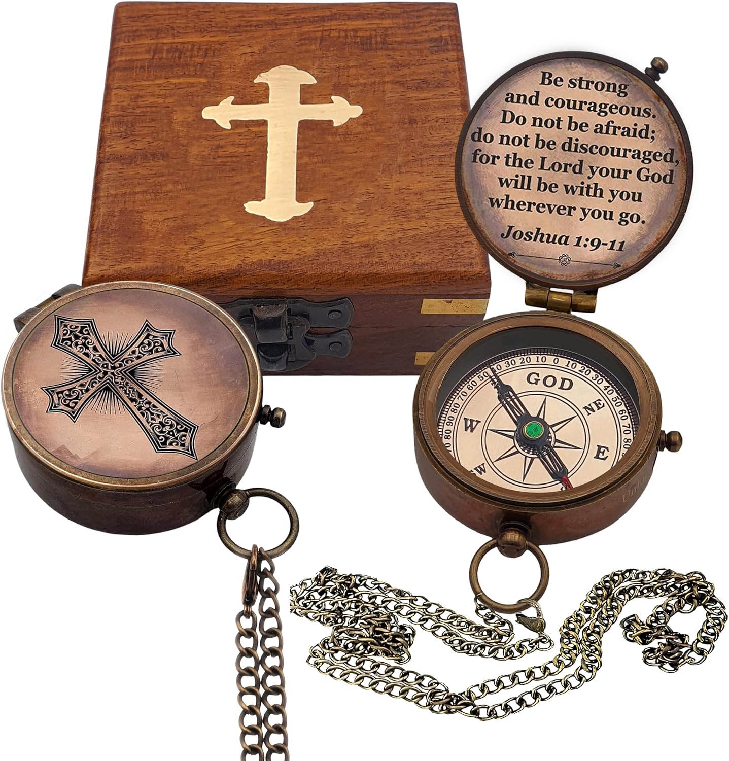 Baptism Gift Personalized Keepsake Compass Engraved Cross and Be Strong and Courageous, Confirmation Gift Ideas, Gift of Faith. Missionary