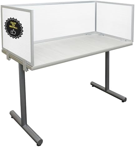 OBEX Polycarbonate Office Desk Mounted Privacy Screen Adjustable Table Top Panel Divider, Universal Aluminum Bracket-USA Made, 24" x 66, White