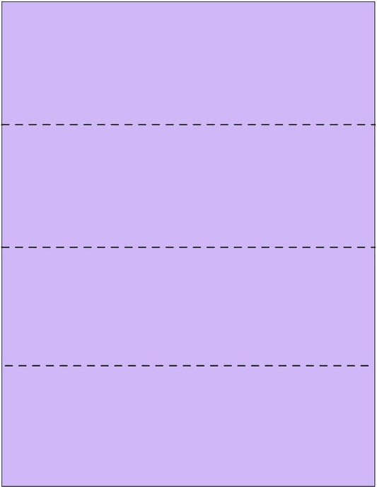 Limited Papers (TM) 8.5x11 Perforated Paper, Variety of Perforation Sizes and Colors, for Forms, Tickets, Postcards, Business Cards. (Lavender/orchid, 4 up - horizontal every 2.75")