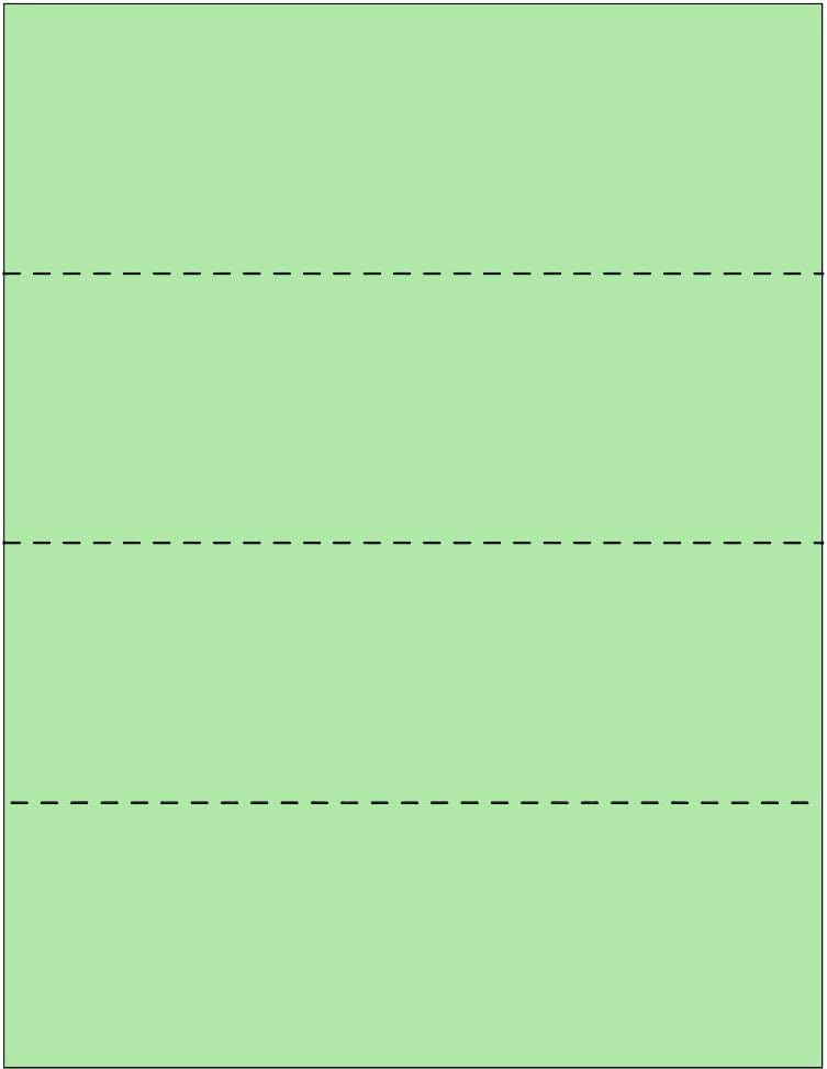 Limited Papers (TM) 8.5x11 Perforated Paper, 20/50 Pound, 75 GSM, Variety of Perforation Sizes and Colors, for Forms, Tickets, Postcards, Business Cards. (Green, 4 up - horizontal every 2.75")