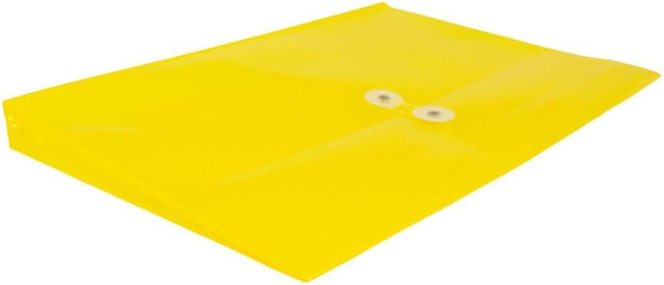 JAM PAPER Plastic Envelopes with Button & String Tie Closure - Letter Booklet - 9 3/4 x 13 - Yellow - 3/Pack