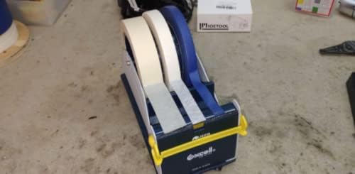 WOD TTD3SD Tabletop Multi-Roll Steel Desktop Tape Dispenser, Blue & Gray - Fits Tape up to 3 inch Wide, Holds 3 inch core, Weighted Rubber Base for Stability