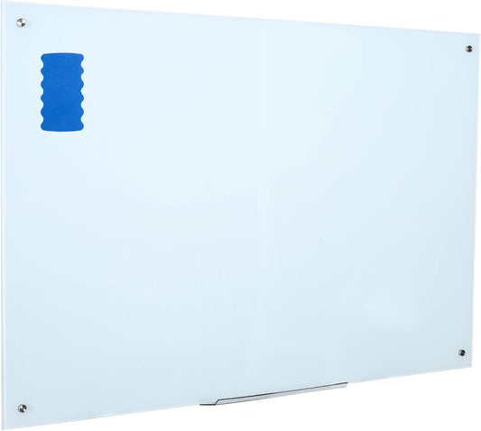Glass Dry Erase Board - Magnetic Whiteboard with Frameless Mounting, Premium Tempered Glass Surface & Accessory Tray - Perfect for Office, Classroom, or Home (60" x 40")