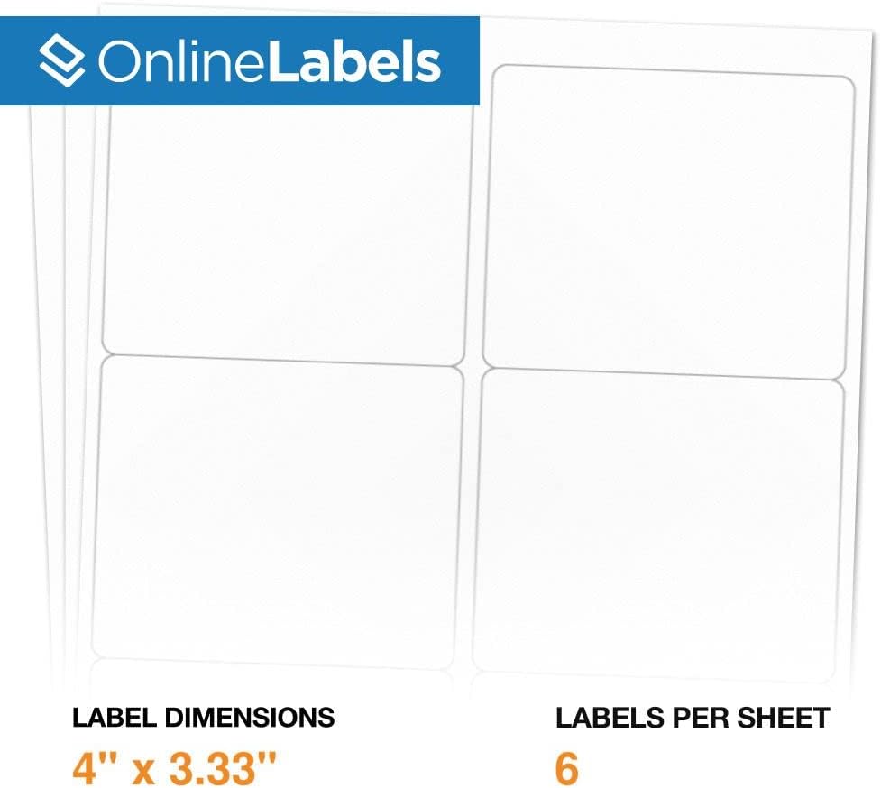 4 x 3.33 Rectangle Shipping Labels - Permanent, White Matte - Wine, Pallet Labels - 6-Up - Pack of 60 Labels, 10 Sheets - Inkjet/Laser Printers - Online Labels