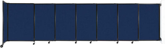 Wall-Mounted Sliding StraightWall Room Divider | Adjustable Widths | Locking Wheels | Room Separator | Up to 15'6" Wide x 4' Tall Navy Blue Fabric Panels