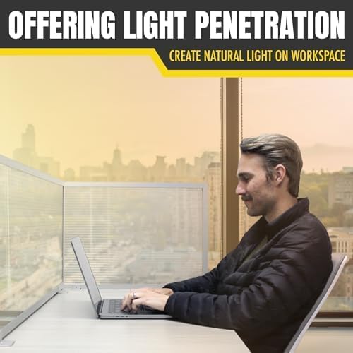 OBEX Polycarbonate Office Desk Mounted Privacy Screen Adjustable Table Top Panel Divider, Universal Aluminum Bracket-USA Made, 18" x 30", Translucent