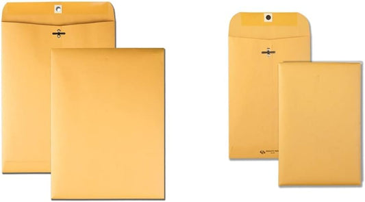 Quality Park 9" x 12" Clasp Envelopes, Brown Kraft, Gummed Flap, 100/Box (QUA37790) & 6 x 9 Clasp Envelopes, Clasp and Gummed Closures for Storing or Mailing, 28 lb Kraft Paper, 100 per Box (QUA37855)