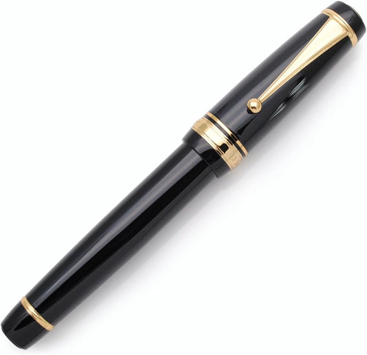 Metal Big Fountain Pen, Medium Nib 0.7mm, Includes Ink Converter & 5 Cartridges, Glossy Piano Painted Finish (Black)