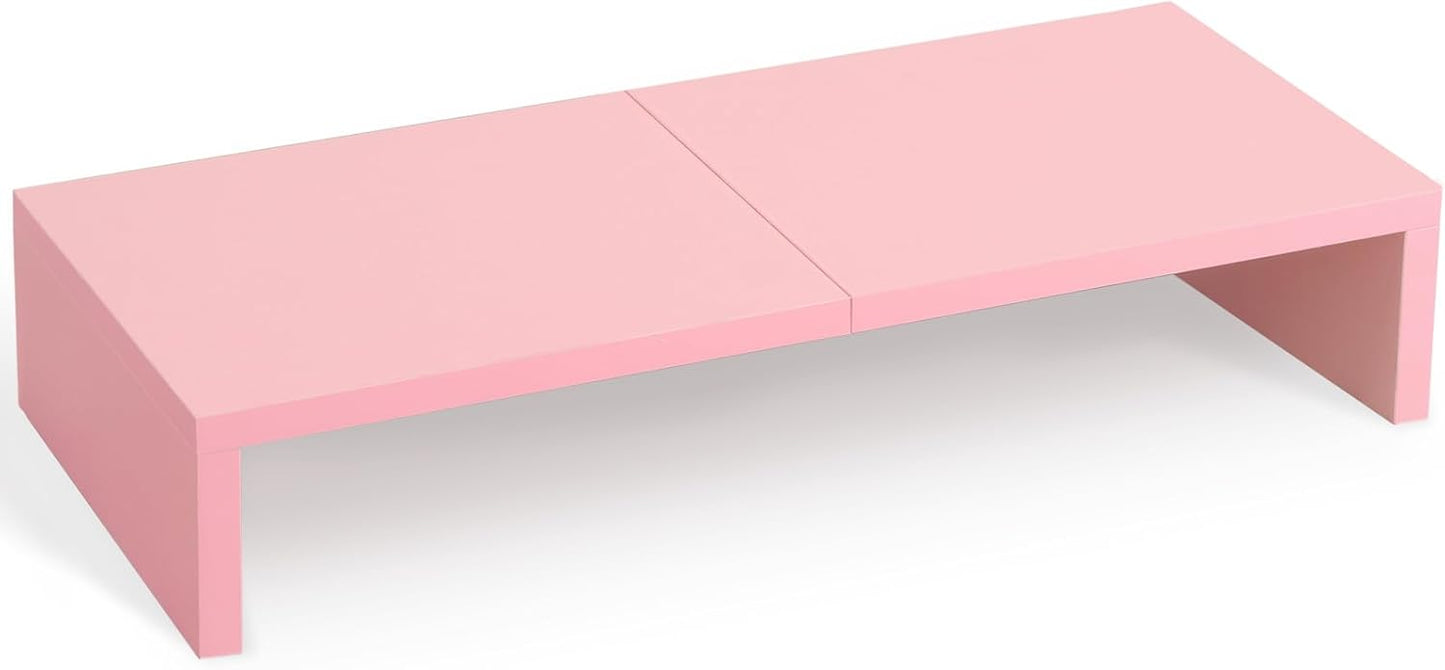 TEAMIX Pink Monitor Riser-20L inch, Wood Monitor Stand for Desk, Sturdy TV/Screen/PC/Printer/Laptop Riser,Computer Shelf with Storage TV Holder for Home Office (Pink, 20 inch)