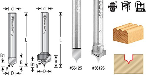 Amana Tool 56125-M Solid Carbide Point Cutting Roundover 3mm R x 6mm D x 8mm CH x 6mm SHK x 50mm Long Router Bit for Beadboards