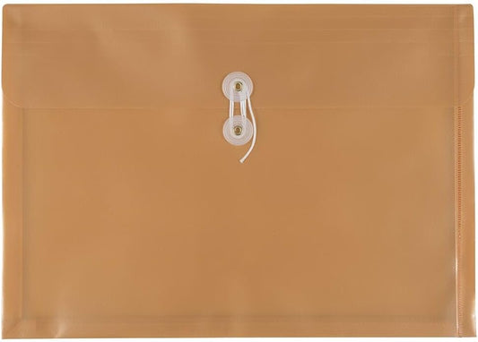 JAM PAPER Plastic Envelopes with Button & String Tie Closure - Legal Booklet - 9 3/4 x 14 1/2 - Gold - 3/Pack