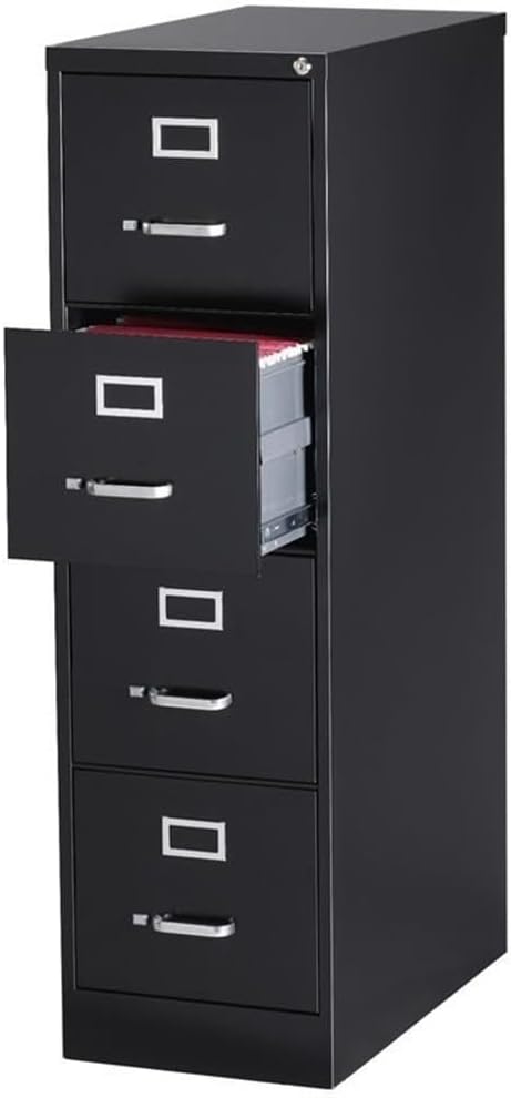 Pemberly Row 4 Drawers 52" Vertical Black Metal Filing Cabinet Lockable Pre-Assembled Stationary Letter Size for Home, Office