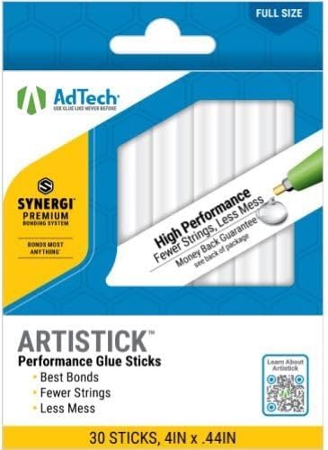 AdTech Full-Size Artistick High Performance Hot Glue Sticks - 30 Sticks, Hi-Temp, Strong Bonding for Crafts, Repairs, and DIY Projects