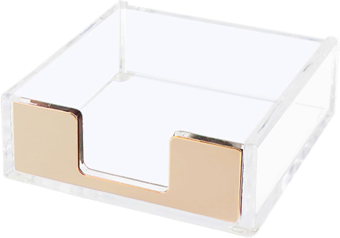 NatSumeBasics Gold Sticky Note Holder Clear Acrylic Post a Note Dispenser Cute Desk Organizer for Office Home School Aesthetic Accessories (Matt Gold)