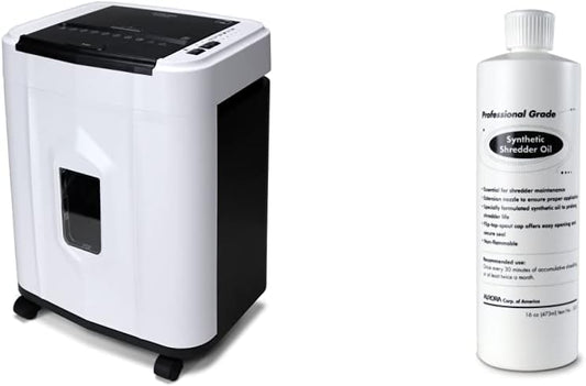 Aurora AU120MB 120-Sheet Auto Feed High Security Micro-Cut Paper Shredder / 30 Minutes (White/Black) and Aurora SL16 Professional Grade Synthetic Shredder Oil, 16 Oz Flip-Top Leak Proof Bottle