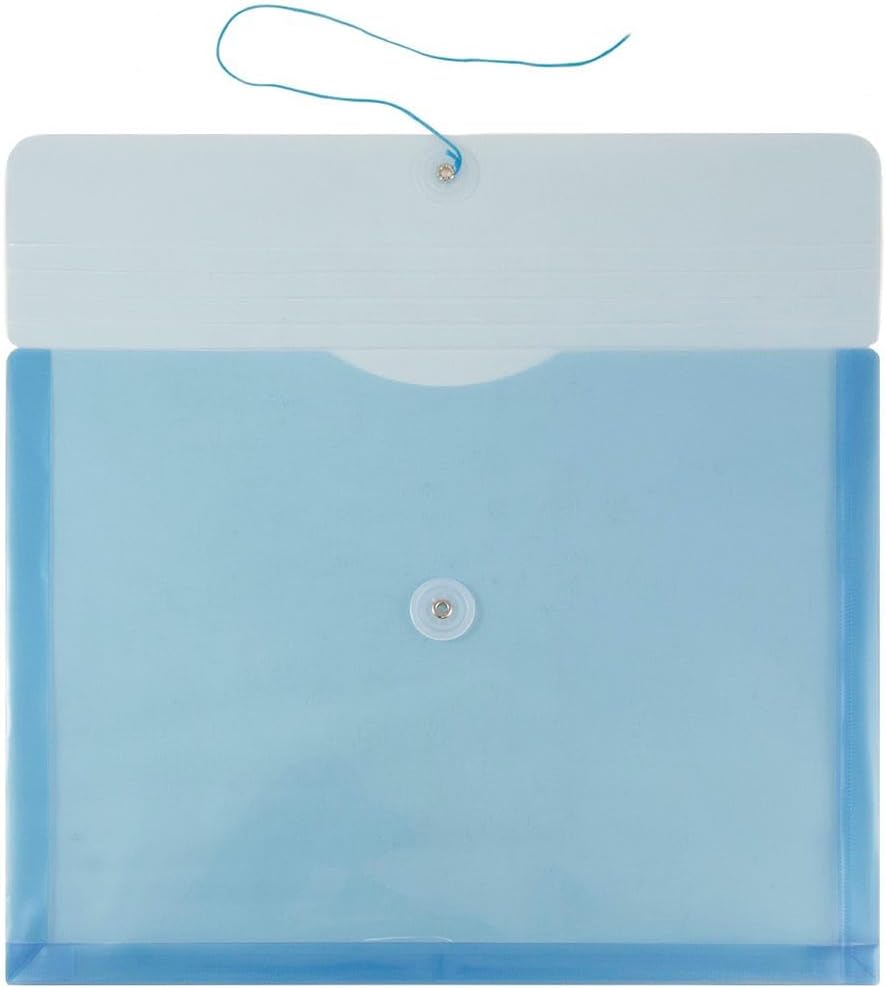 JAM PAPER Plastic Envelopes with Button & String Tie Closure - Letter Booklet - 9 3/4 x 13 - Blue - 3/Pack
