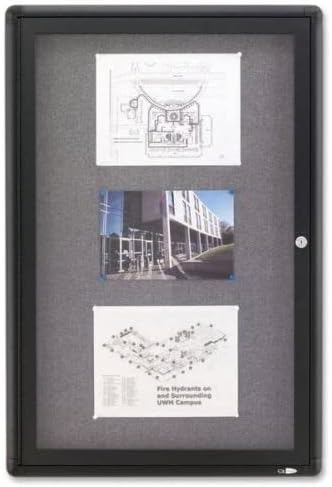 Quartet Enclosed Fabric Bulletin Board, 2 x 3 Feet, 1 Door, Black Frame with Gray Fabric (2363L)