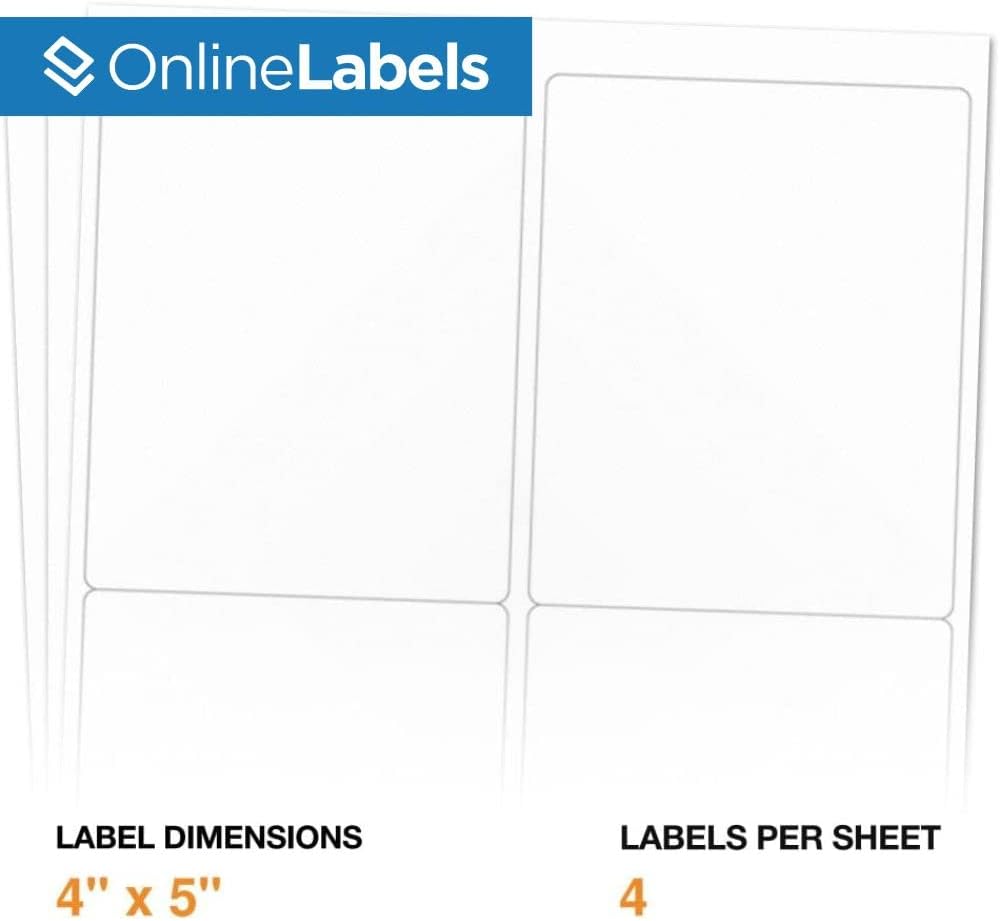 4 x 5 Rectangle Mailing Labels - Permanent, White Matte - Shipping, Wine, Product - Pack of 20,000-5,000 Sheets - Inkjet/Laser Printers - Online Labels