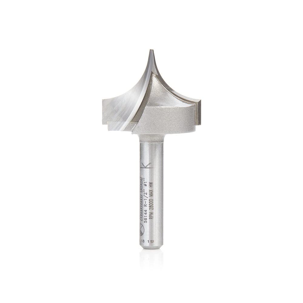 Amana Tool 56144 Carbide Tipped Point Cutting Roundover Router Bit Rounding 1/2 R x 1 D x 3/4 CH x 1/4 Shank x 2 Inch Long