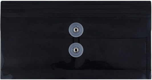 JAM PAPER Plastic Envelopes with Button & String Tie Closure - #10 Business Booklet - 5 1/4 x 10 - Black - 3/pack