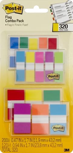 Post-it Flags Combo Pack, 4 On-The-Go Dispensers/Pack, 120 .94 in Wide and 200 .47 in Wide Flags, Assorted Colors (683-XL1) (Pack of 12)