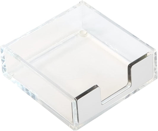 MultiBey Sticky Notes Memo Pad Holder Dispenser Silver Acrylic Transparent Sticky Note Pad Desk Supplies Organizer Accessories for Office Home Schools (Silver)