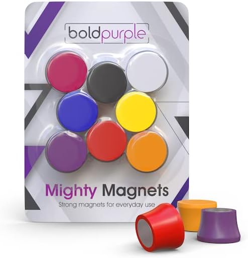 Strong Magnets for Whiteboard, Glassboard and Fridge (Multi-Color, 8 Pack, Small). N54 Neodymium Rare Earth Heavy Duty Magnets for Home and Office Supplies.