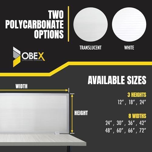 OBEX Polycarbonate Office Desk Mounted Privacy Screen Adjustable Table Top Panel Divider, Universal Aluminum Bracket-USA Made, 24" x 24", Translucent