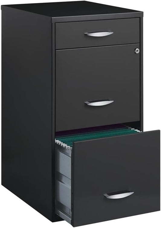 Pemberly Row 3 Drawers 27.32" Vertical Charcoal Metal Filing Cabinet Lockable Pre-Assembled Stationary Letter Size for Home, Office