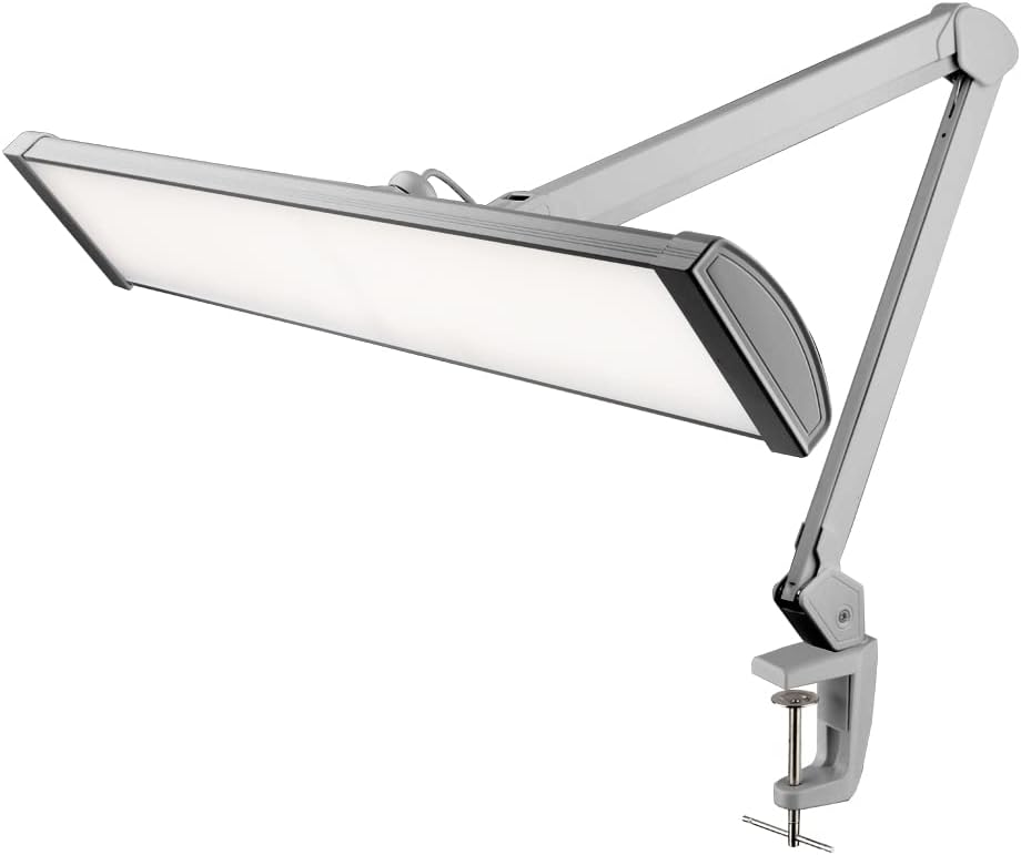 Neatfi Ultra 3,500 Lumen LED Desk Lamp, 45W, 26-Inch Wide Metal Shade, 270 SMD LEDs (Non-CCT with Clamp, Silver)
