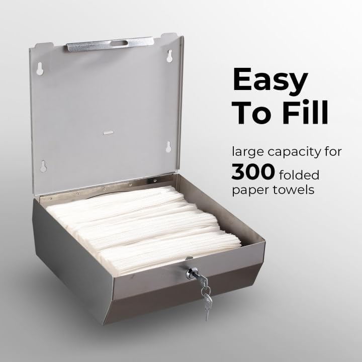 Paper Towel Dispenser Wall Mount - Multifold Trifold Paper Towel Dispensers, Large Capacity Stainless Steel Tissue Holder, Suitable for Bathrooms and Public Places