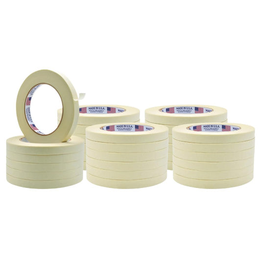 WOD MT5 Utility Grade Masking Tape, 1/4 inch x 60 yds. (Pack of 144) for Home or Office air-Dry Painting, Labeling, & Packing. Leaves no Residue