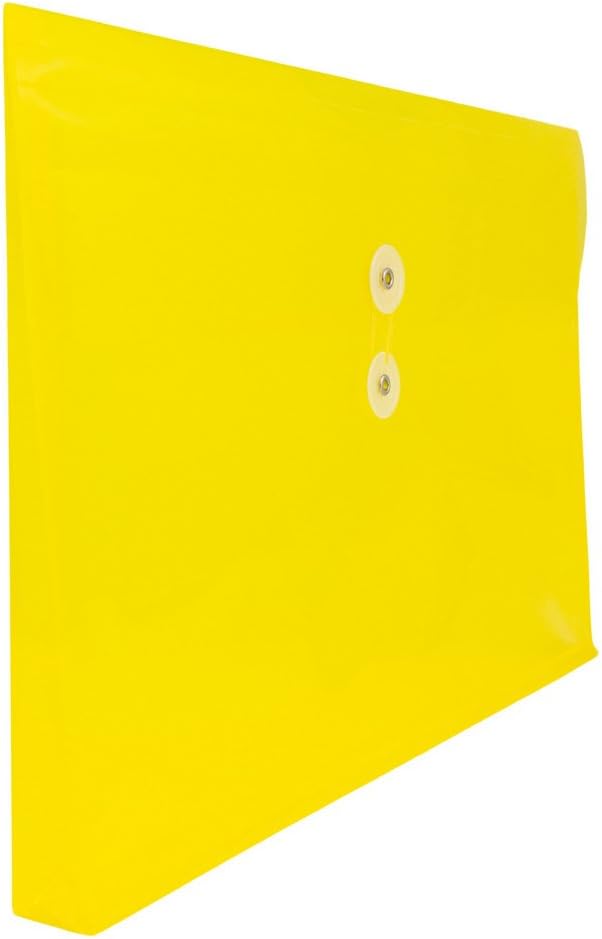 JAM PAPER Plastic Envelopes with Button & String Tie Closure - Letter Booklet - 9 3/4 x 13 - Yellow - 12/Pack