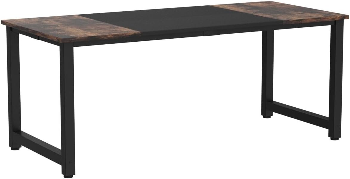 Tribesigns 70.8”Executive Desk, Large Office Computer Desk with Thicken Frame, Modern Simple Workstation Business Furniture for Home Office, Rustic Brown/Black