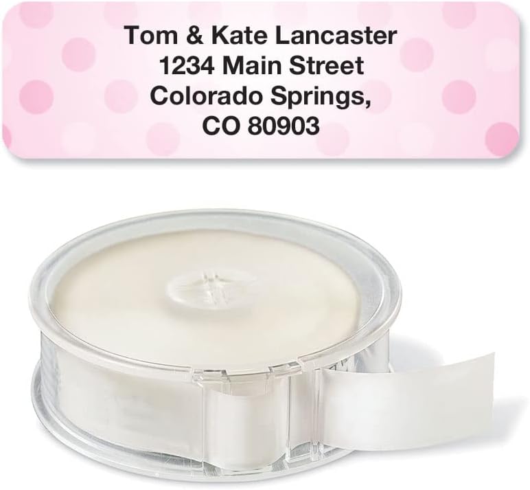 Pastel Dots Rolled Personalized Return Address Mailing Labels with Dispenser, Set of 250, 5 Designs, Small ¾ x 2½ Inch Size, Custom Self-Adhesive Sticker Roll, by Colorful Images