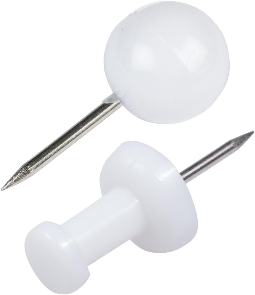 JAM PAPER Colorful Push Pins - Flat & Round Head Thumb Tack Combo Set - White Pushpins - 200/Pack