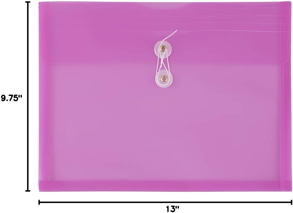JAM PAPER Plastic Envelopes with Button & String Tie Closure - Letter Booklet - 9 3/4 x 13 - Lavender Purple - 12/Pack