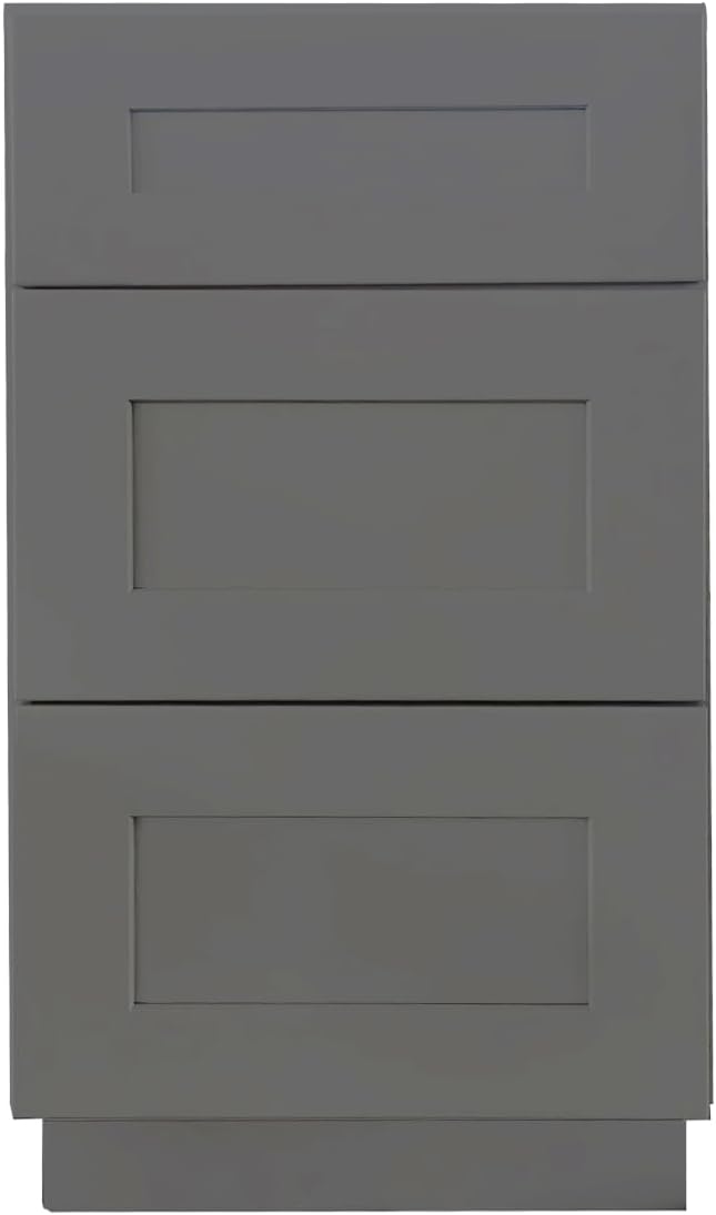 Shaker Style Pebble Grey RTA RTA Base Drawer Cabinet by Solid Wood for Kitchen, Bathroom, Bedroom or Office with 3 Drawers and Soft Close(21" W x 24" D x 34-1/2" H)