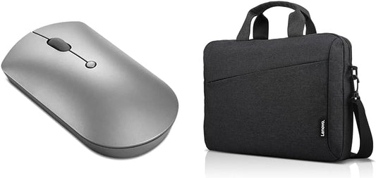 Lenovo 600 Bluetooth Silent Mouse, Blue Optical Sensor, Adjustable DPI, 4 Button, Microsoft Swift Pair, Windows, Chrome, GY50X88832, Gray & Laptop Bag T210, Messenger Shoulder Bag for Laptop or Tablet
