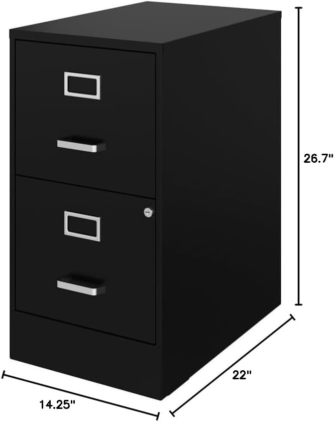 Pemberly Row 2 Drawers 26.7" Vertical Black Metal Filing Cabinet Lockable Pre-Assembled Stationary Letter Size for Home, Office