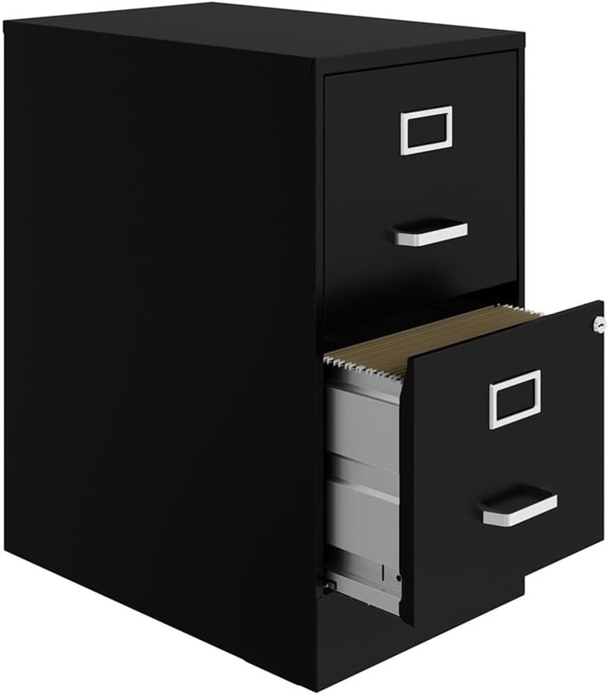Pemberly Row 2 Drawers 26.7" Vertical Black Metal Filing Cabinet Lockable Pre-Assembled Stationary Letter Size for Home, Office