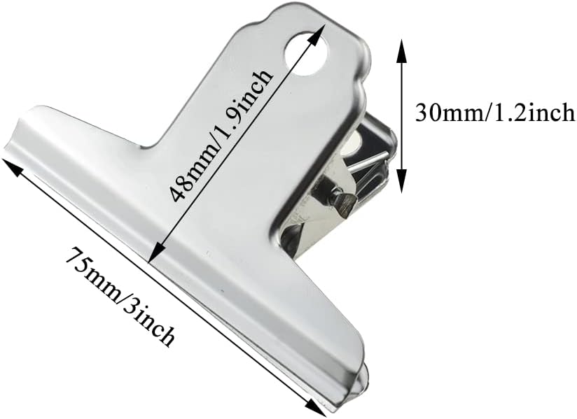 HAHIYO 3inch Silver Bulldog Clips Metal File Hinge Binder Clamps Save Space Strong Spring Jaws Rock Solid Grip Book Lay Flat Deburred Edge for Hang Photos Wall Grid Dog Food 10PCS