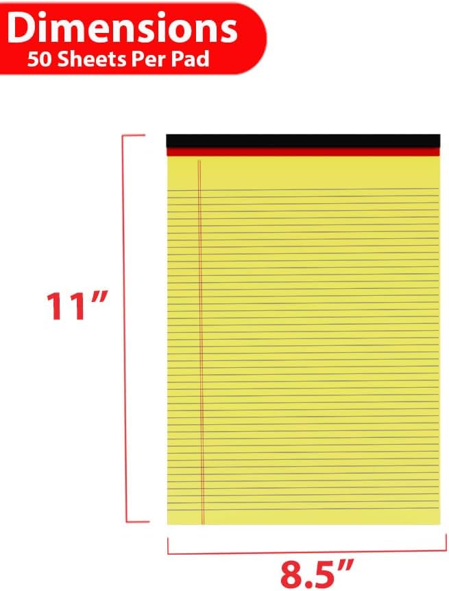 E-CLIPS USA Notepads, Legal Pads, Note Pads 8.5 x 11, Legal Wide Rule Notepad, Canaray, Chipboard Back, Writing Pad, Office Supplies, 50 Sheets Per Pad (72 Pack)