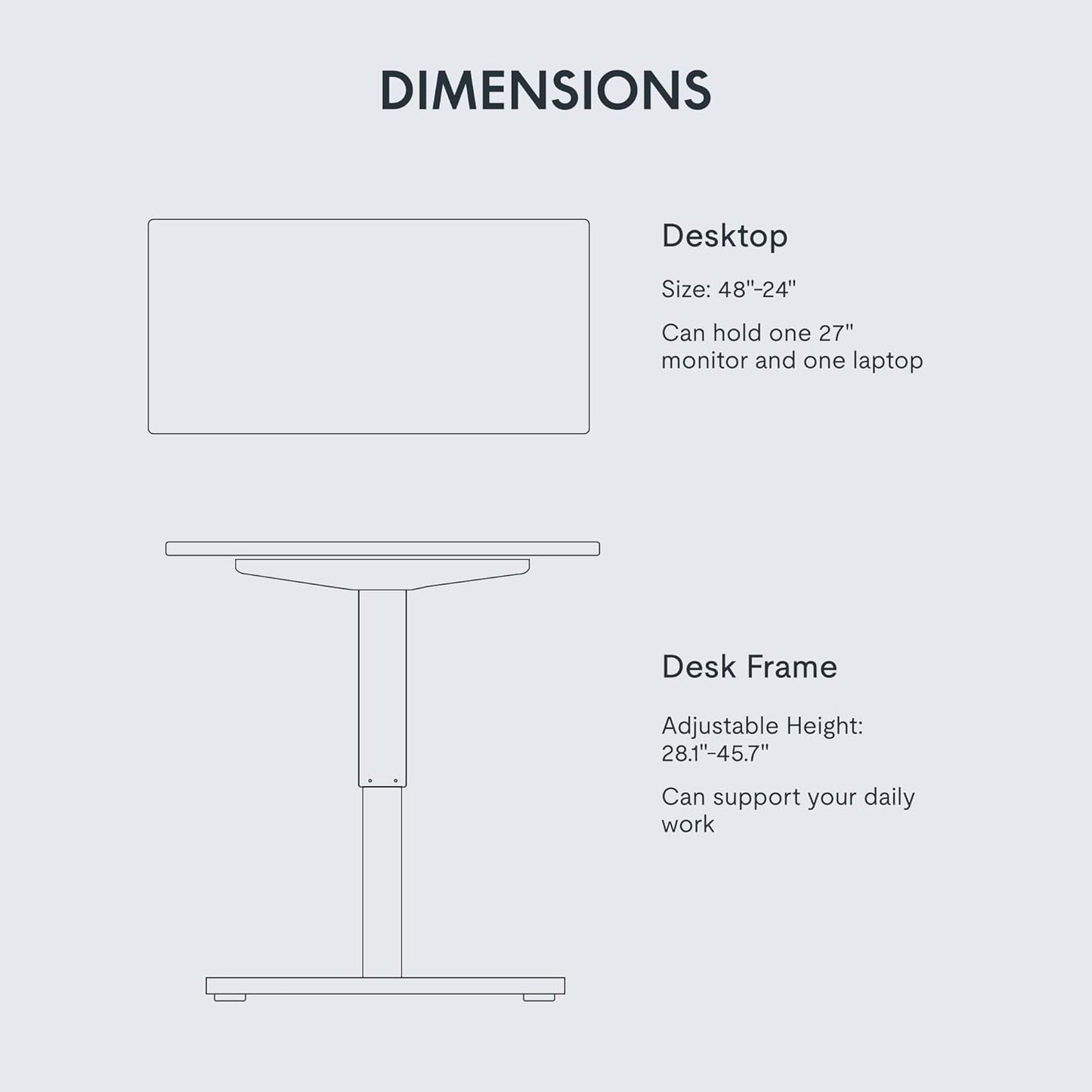 FLEXISPOT EN1 One-Piece Standing Desk 48 x 24 Inches Height Adjustable Electric Desk Sit Stand Desk Home Office Desks (White Frame + Marble Gray Top, 2 Packages)