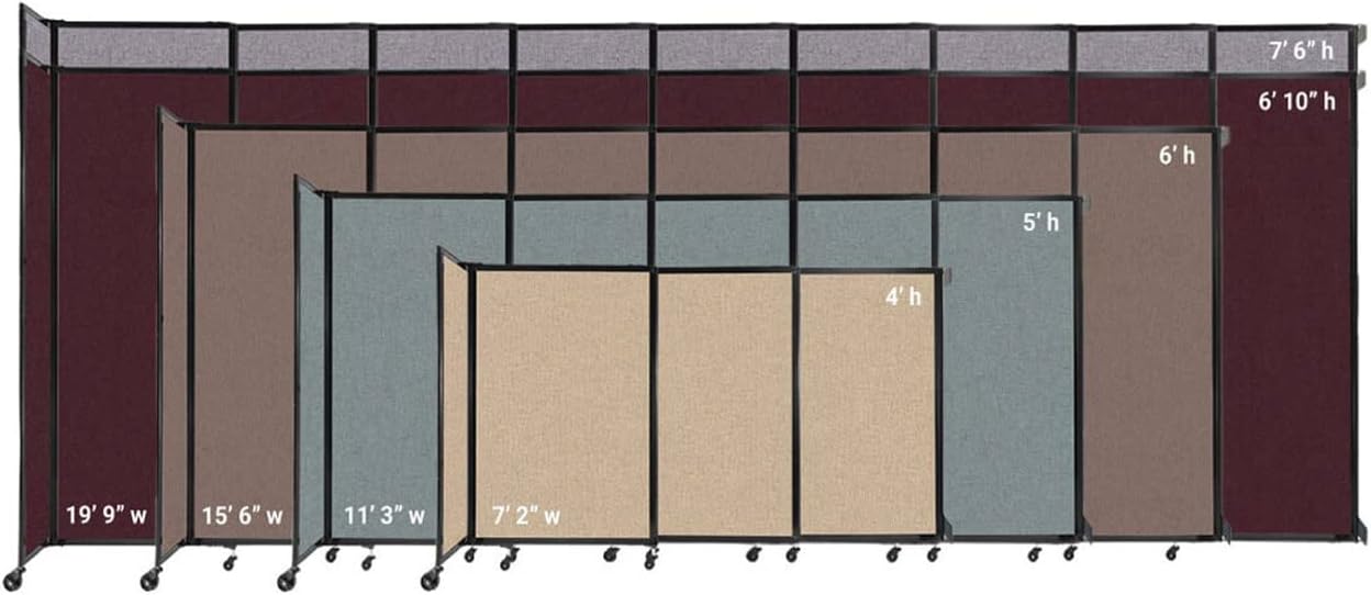 Wall-Mounted Sliding StraightWall Room Divider | Adjustable Widths | Locking Wheels | Room Separator | Up to 11'3" Wide x 4' Tall Slate Fabric Panels
