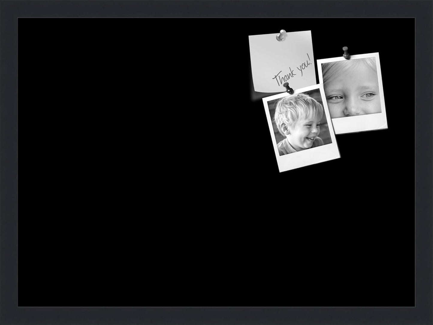 PinPix 22x16 Inch Cork Bulletin Board. This Decorative Framed Pin Board Comes with Solid Black Design and a Satin Black Frame. Ideal for Home Office Decor or Message Board (PinPix-622)