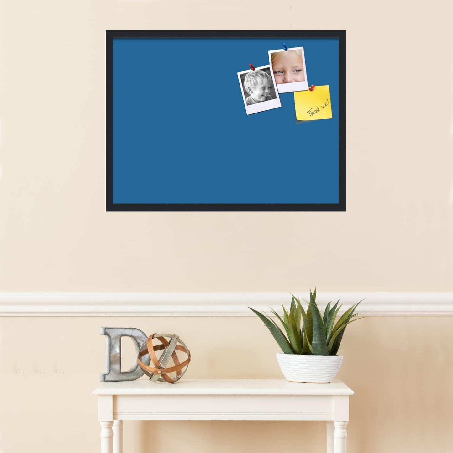 PinPix 30x22 Inch Cork Bulletin Board. This Decorative Framed Pin Board Comes with Navy Pastel Design and a Satin Black Frame. Ideal for Home Office Decor or Message Board (PinPix-1811)